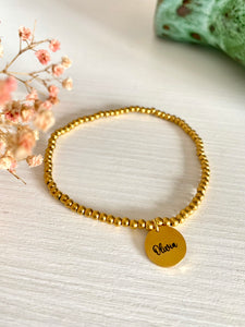 Pulsera bolitas medalla grabada